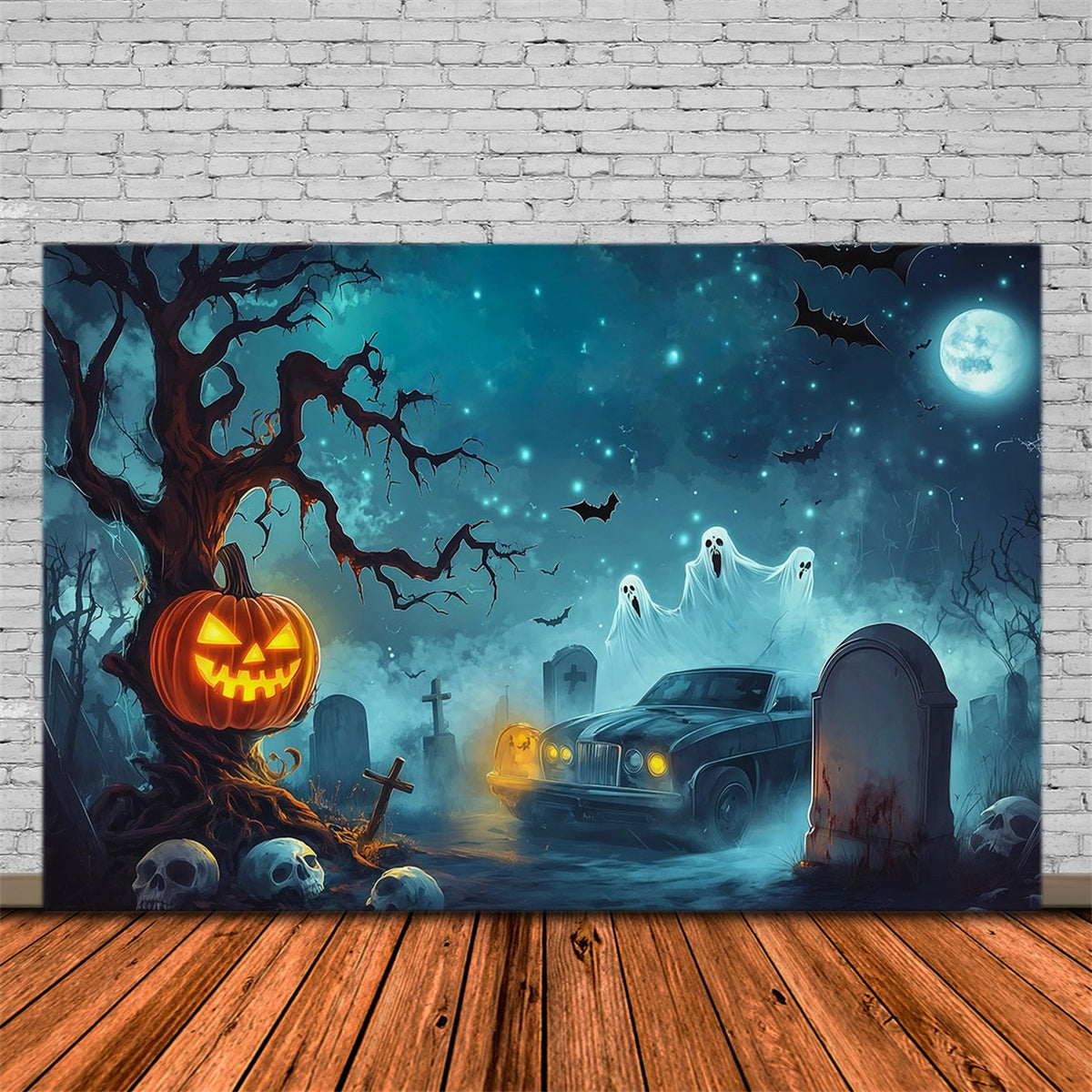 Décor De Garage Pour Halloween Citrouilles Fantômes Cimetière Voitures RR67-75