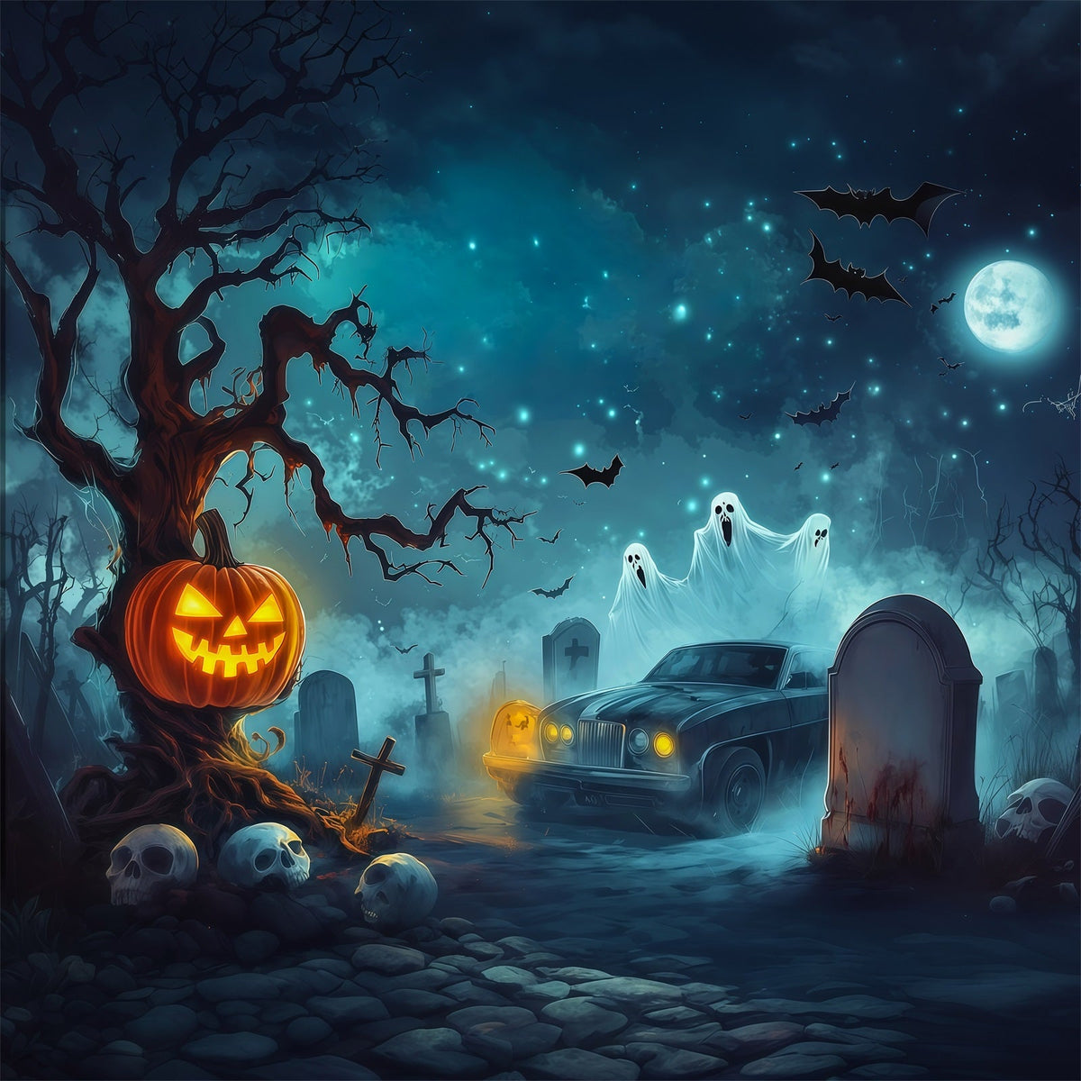 Décor De Garage Pour Halloween Citrouilles Fantômes Cimetière Voitures RR67-75