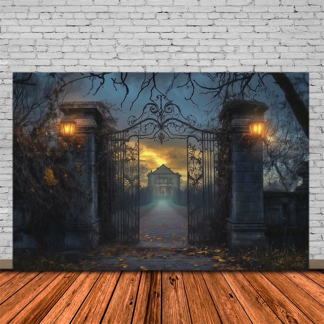 Décor De Maison D'Halloween Manoir Brumeux Portail En Fer Décor De Cimetière D'Halloween RR67-77