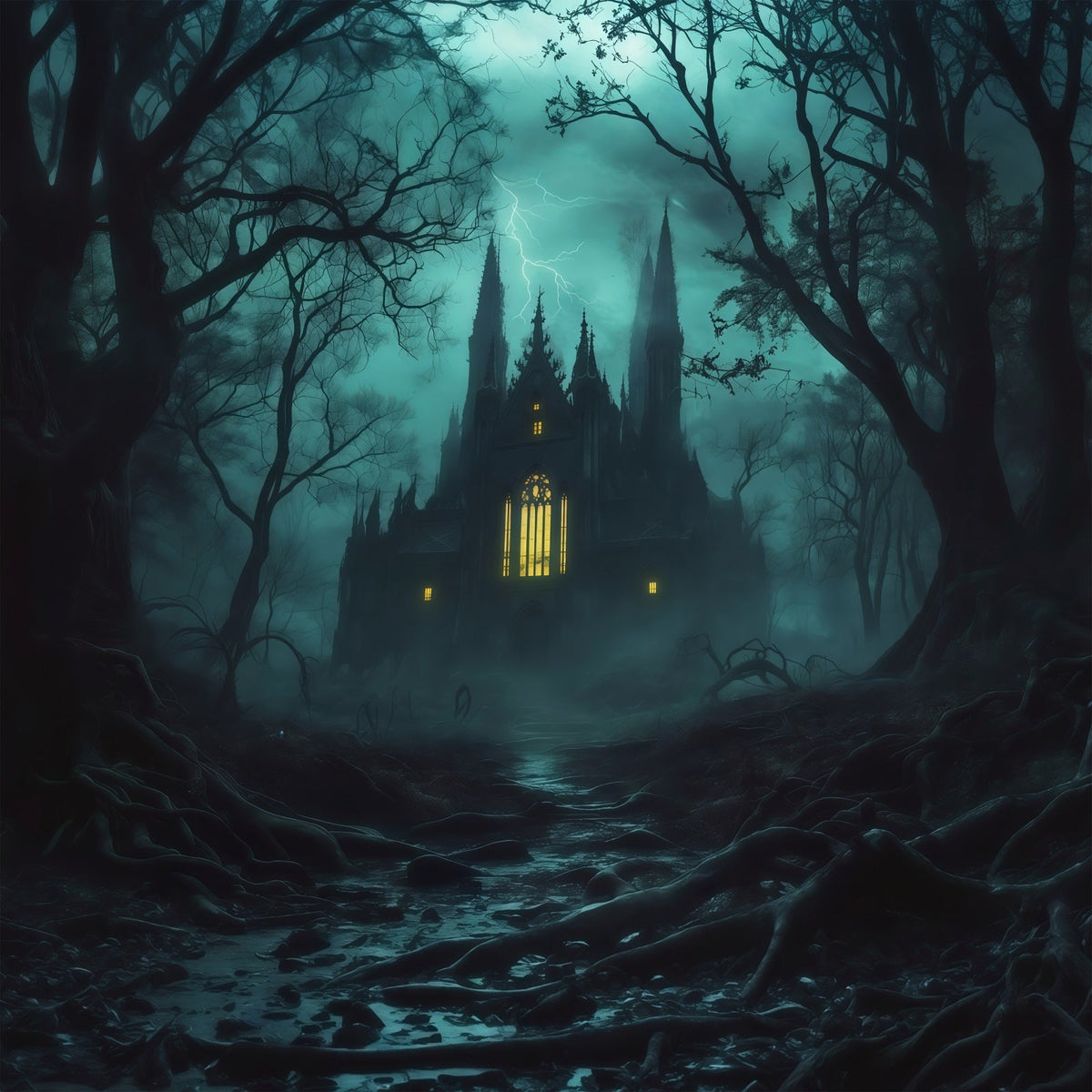 Idées De Décors D'Halloween À Faire Soi-Même Cathédrale Gothique Brumeuse Et Forêt Effrayante RR67-81