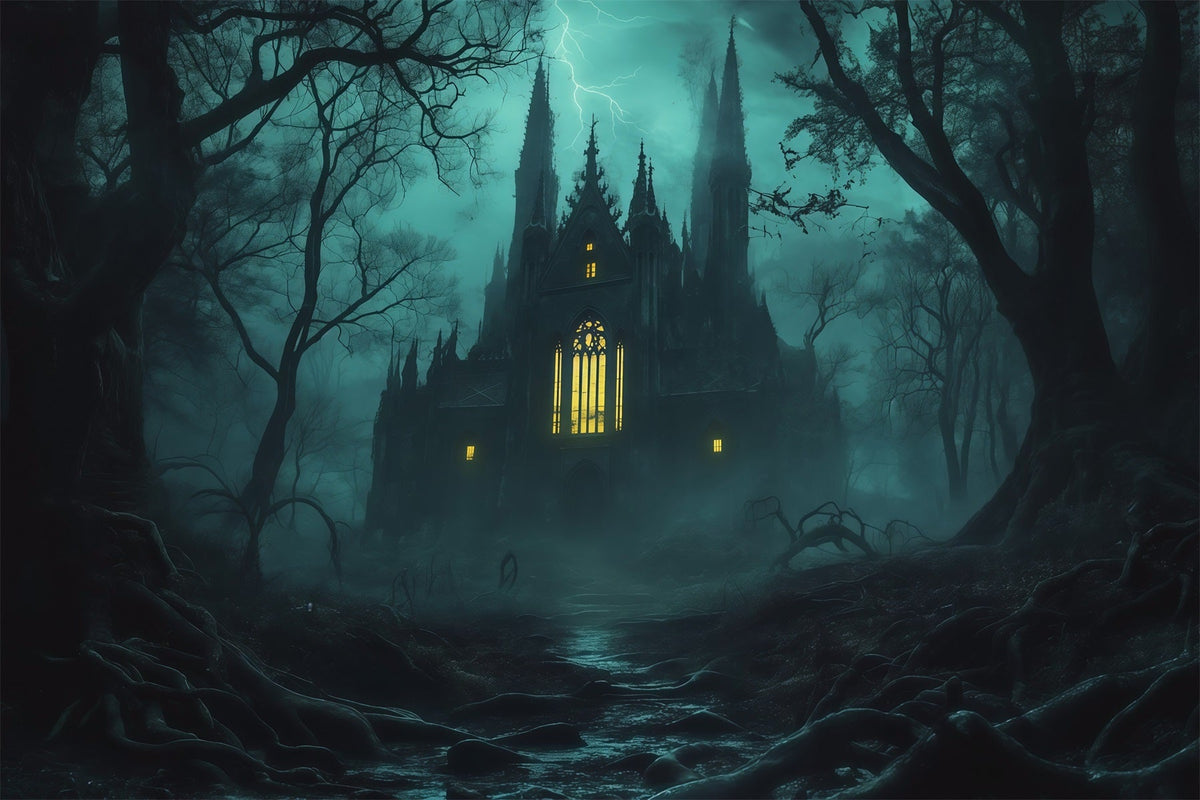 Idées De Décors D'Halloween À Faire Soi-Même Cathédrale Gothique Brumeuse Et Forêt Effrayante RR67-81