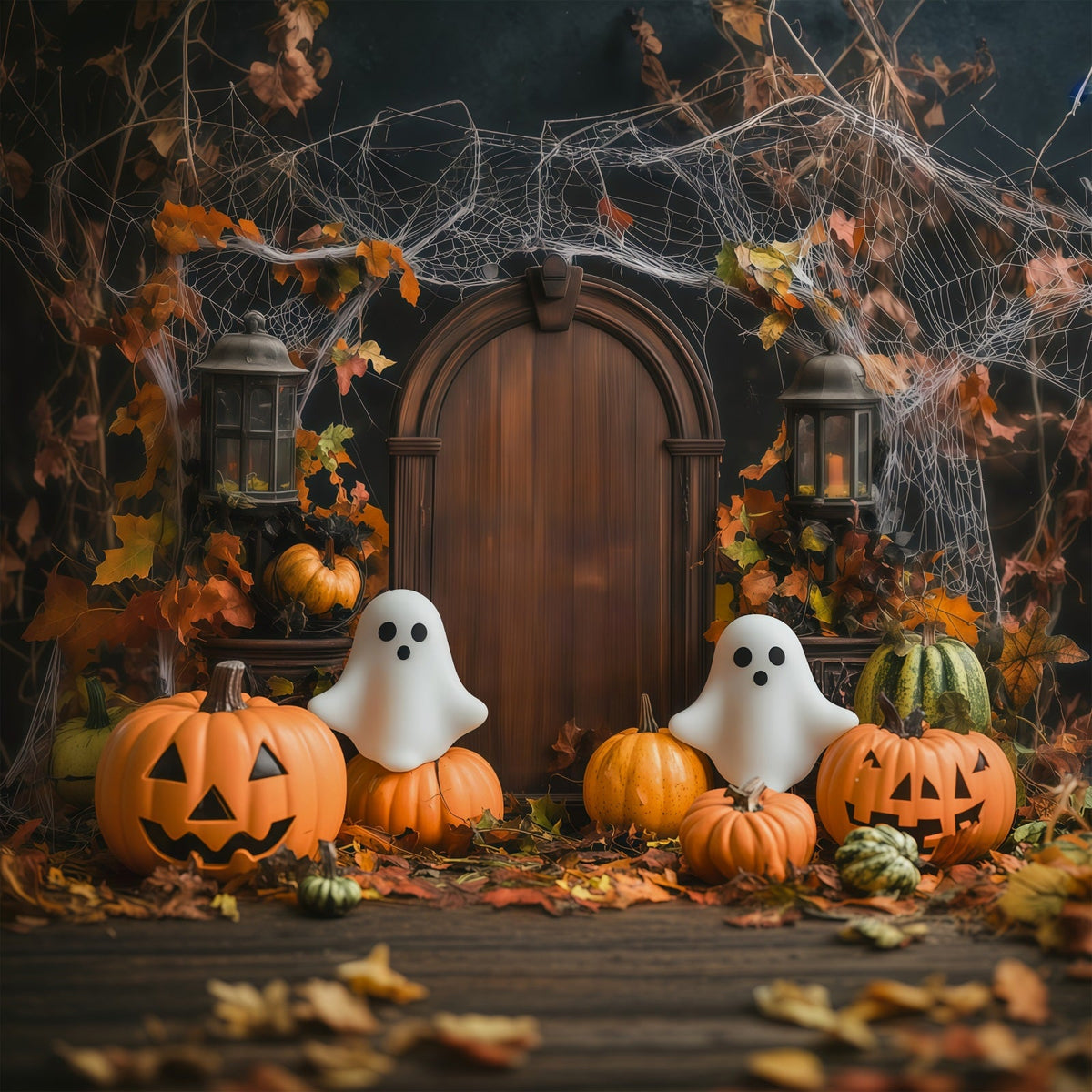 Décor De Porte Citrouille Fantôme D'Automne Pour Photomaton Halloween RR67-84