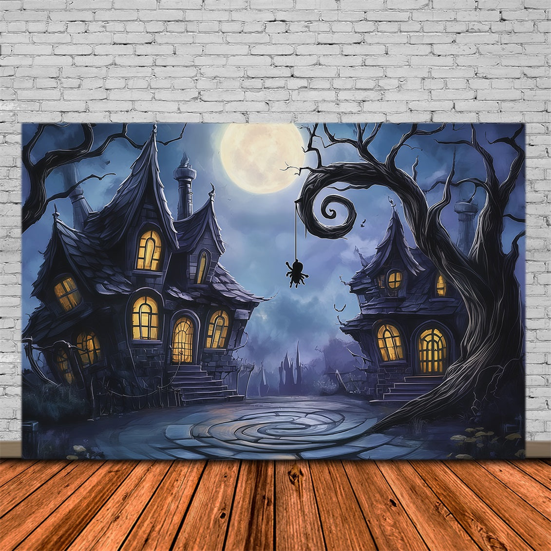 Décors Photographiques D'Halloween Maisons Hantées Tordues Au Clair De Lune Décor De Ville D'Halloween RR67-87