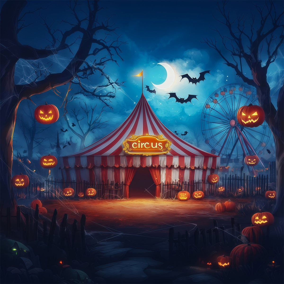 Décors D'Halloween Pour Photos ente Citrouille De Cirque Au Clair De Lune Décor De Cirque D'Halloween RR67-89