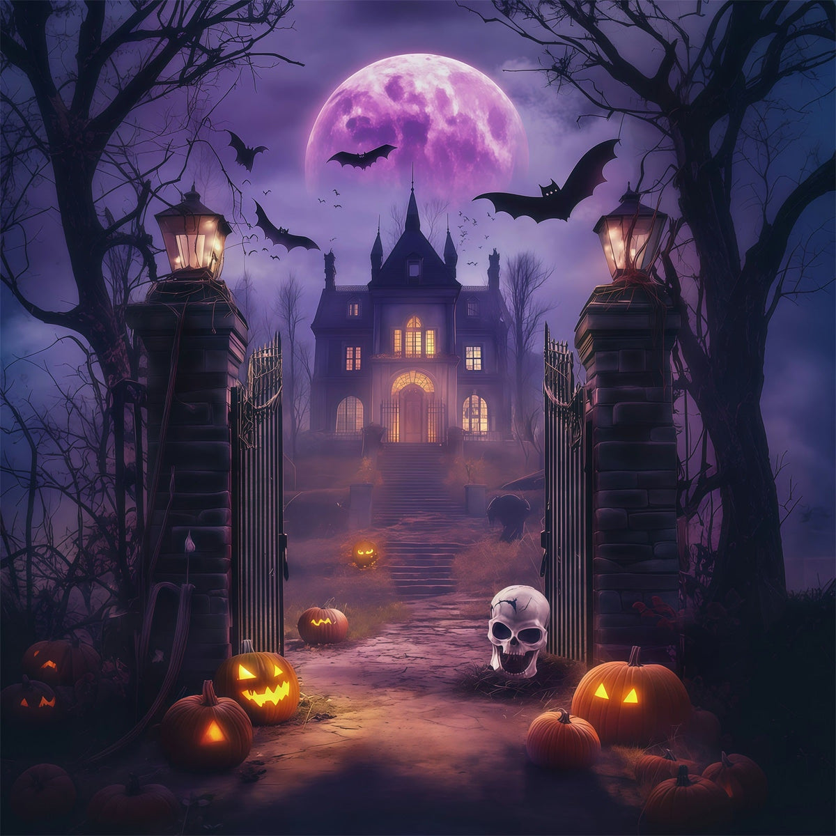 Décor De Photomaton D'Halloween À Faire Soi-Même Lune Violette Porte Hantée RR67-91