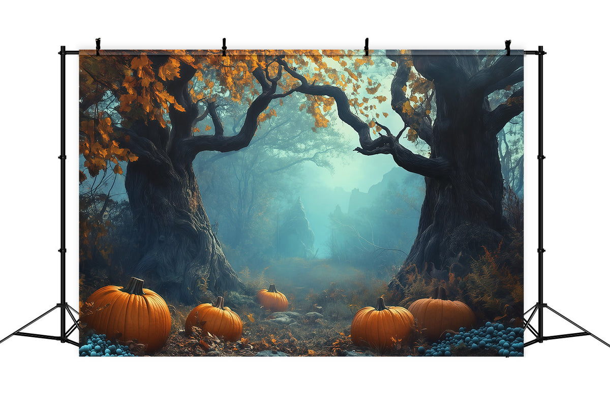 Idées De Décors Photo Pour Une Fête D'Halloween Chemin Forestier Brumeux Et Citrouilles Décor RR67-95