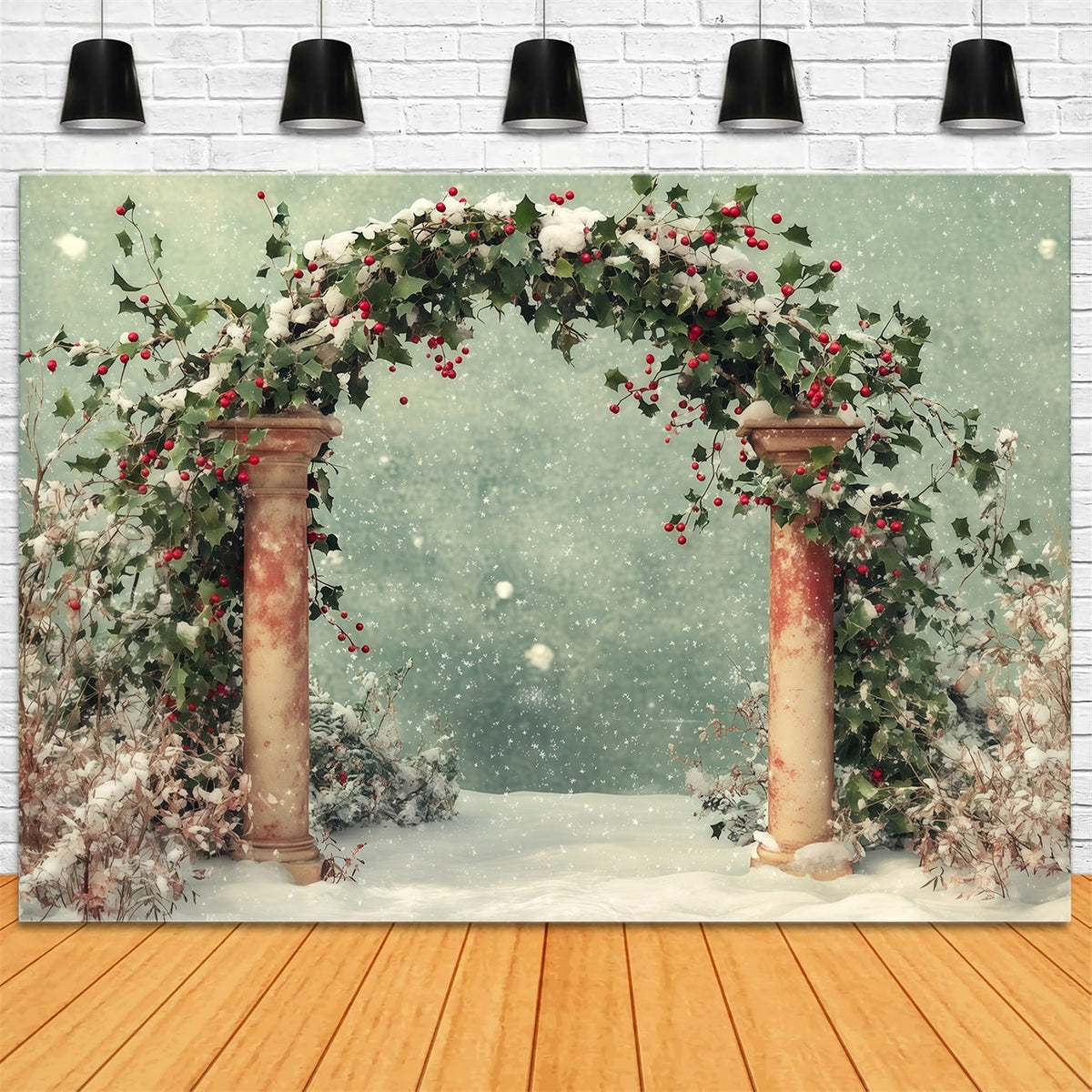 Décor De Noël Enneigé Arche De Houx Enneigée En Hiver Décor De Noël RR68-65