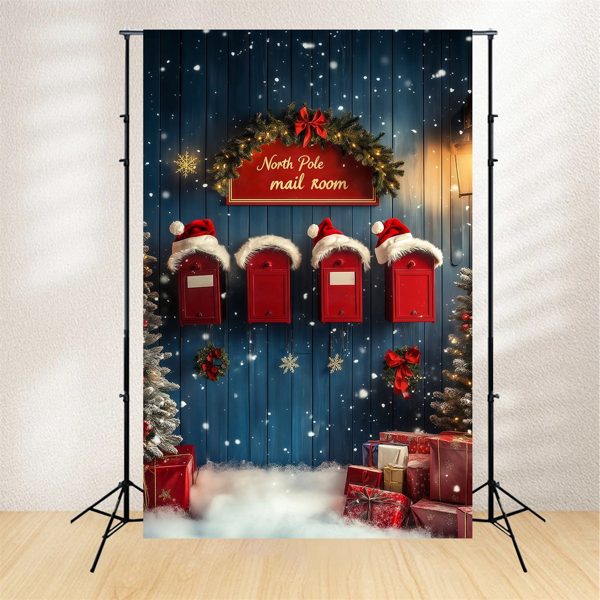 Décor De Noël Du Pôle Nord Mur De Boîte Aux Lettres Enneigé Fond Photo De Noël RR68-69