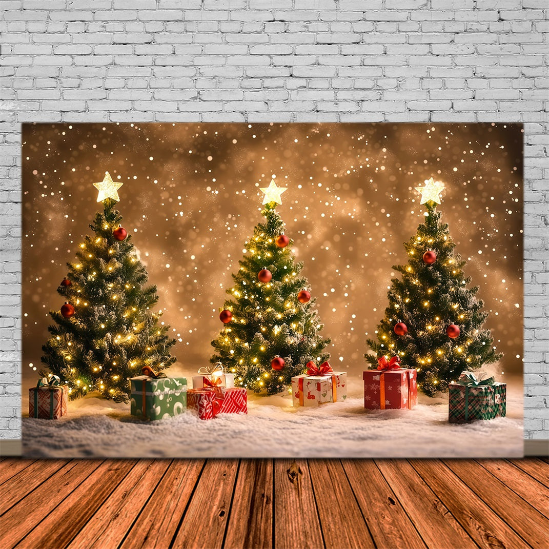 Fond De Sapin De Noël Arbres Enneigés Et Lumineux Avec Effet Bokeh Décors De Noël RR68-74