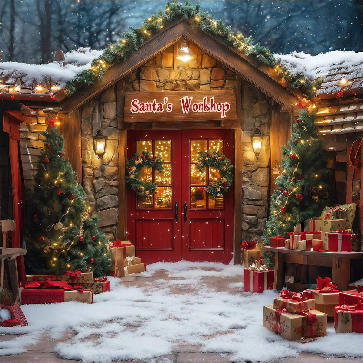 Décor De Magasin De Noël Entrée De L'Atelier Du Père Noël Décors Photographiques De Noël RR68-76