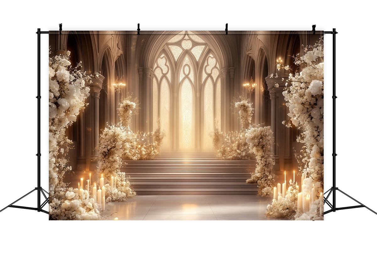 Décor De Noël D'Église Allée De La Cathédrale Florale Ivoire Fond De Noël Professionnel RR68-92