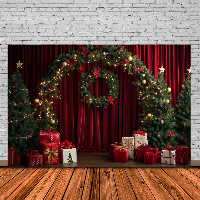 Fond Rouge De Noël Arche De Guirlande De Rideaux Grand Décor De Noël RR69-104