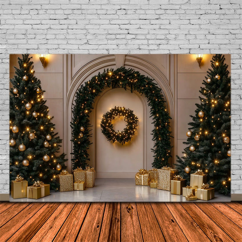 Fond De Décor De Noël Cadeau De L'Arche Dorée Décors Photographiques De Noël RR69-107