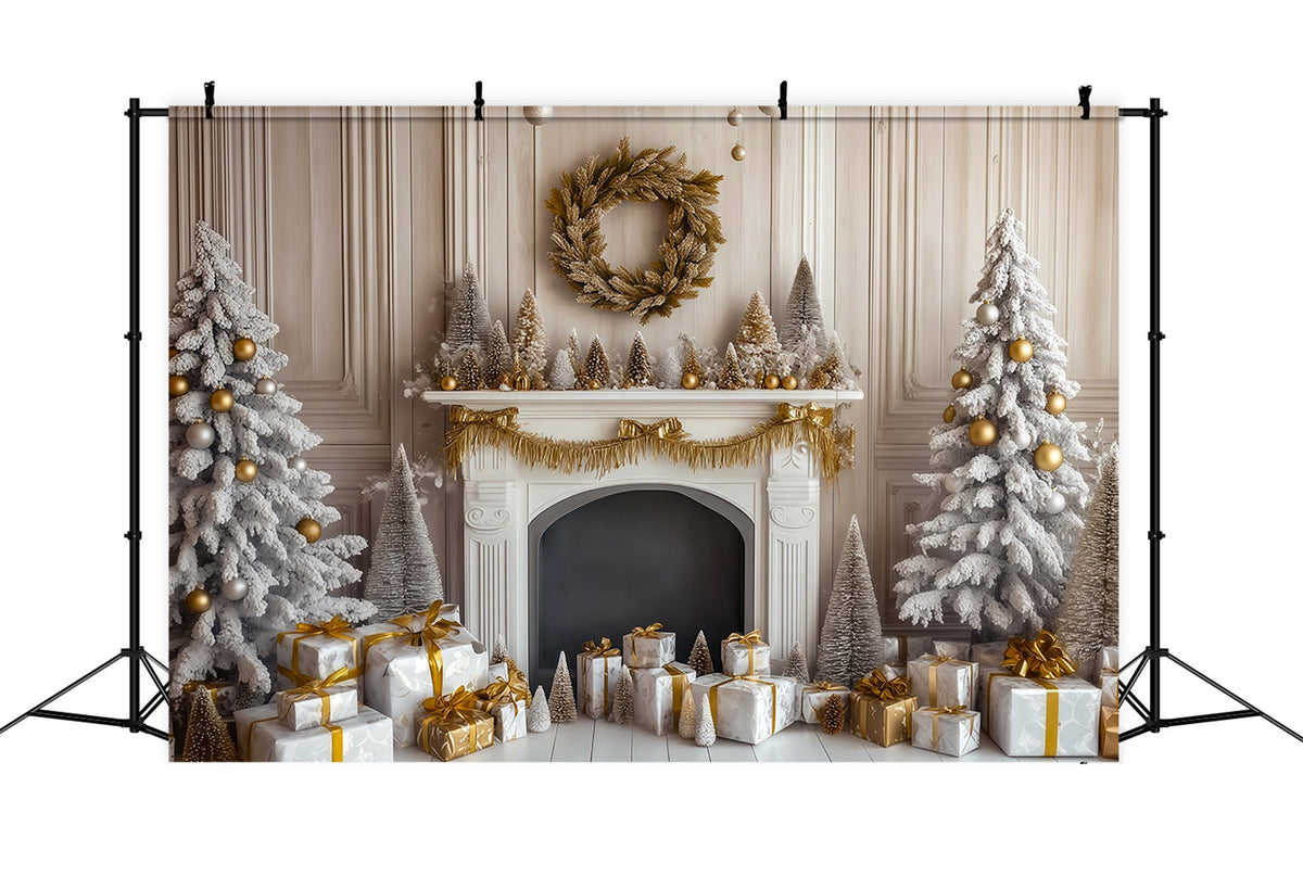 Cheminée De Noël En Toile De Fond Cheminée Dorée Murale Rétro Décors Photo De Noël RR69-108