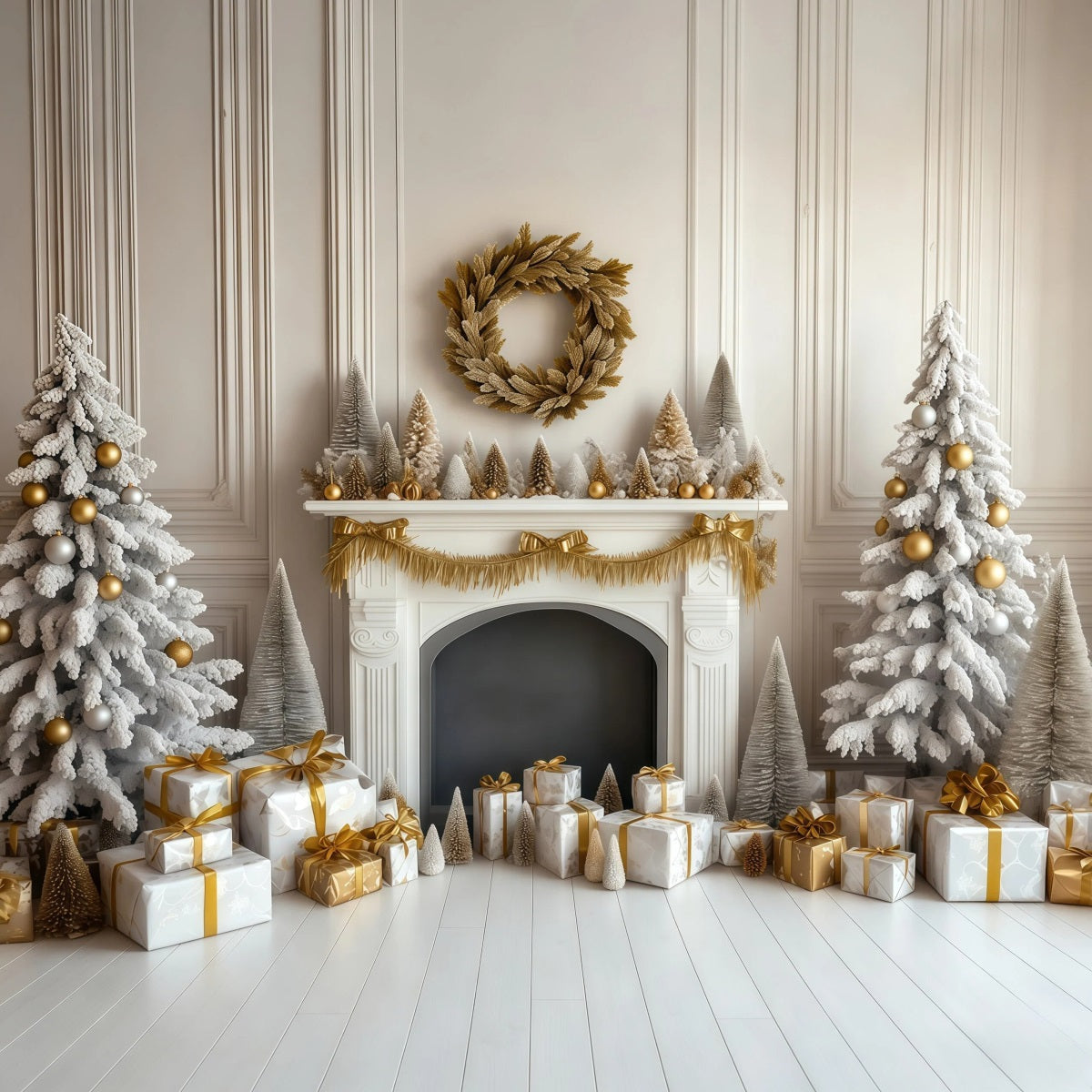 Cheminée De Noël En Toile De Fond Cheminée Dorée Murale Rétro Décors Photo De Noël RR69-108