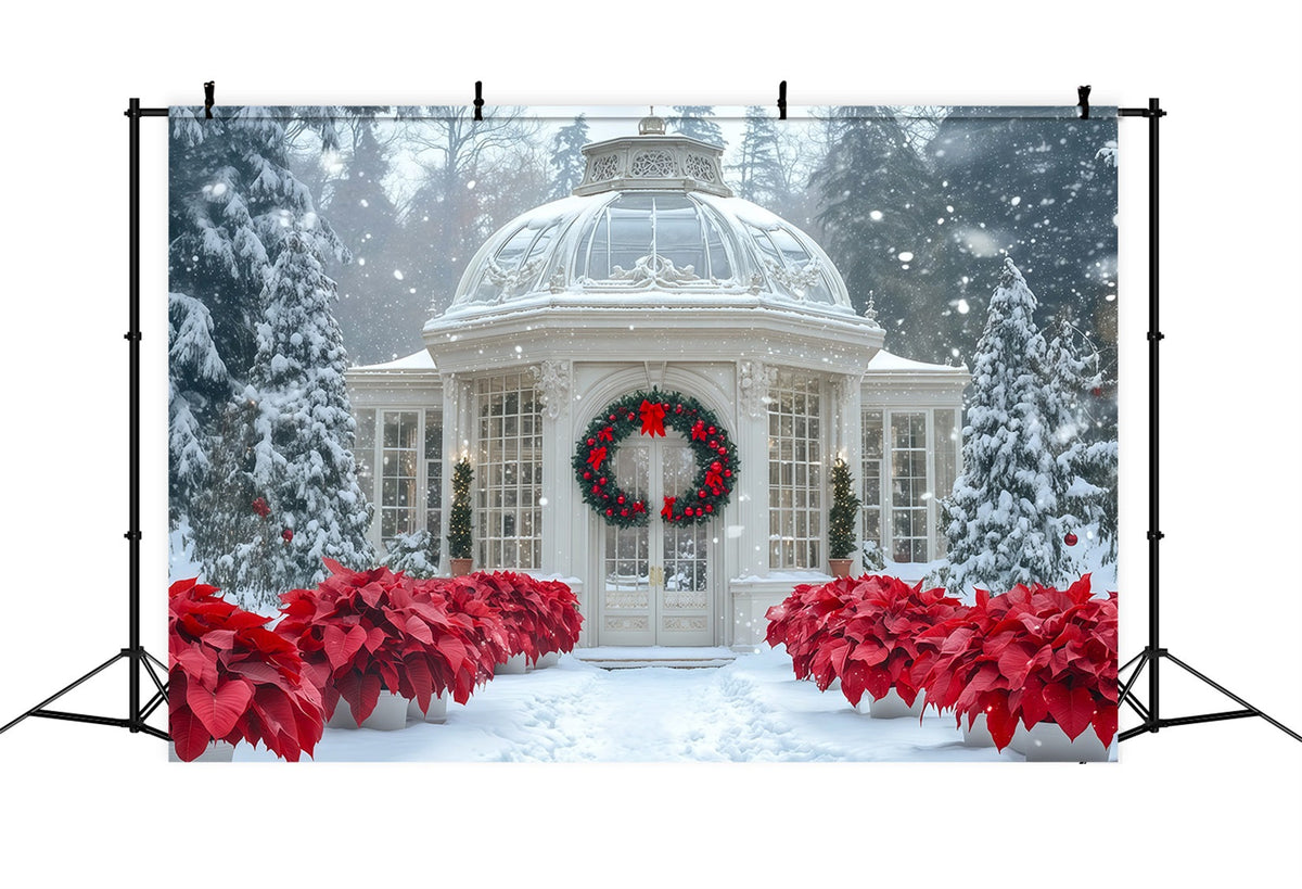 Décor De Noël Enneigé Jardin De Poinsettias De La Serre Décor Photographique De Noël RR69-12