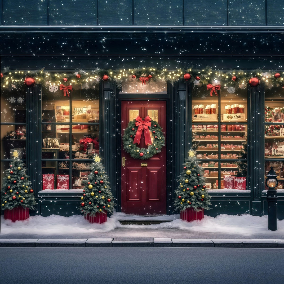 Décor De Magasin De Noël Vitrine De Magasin Festive Décors Muraux De Noël RR69-15