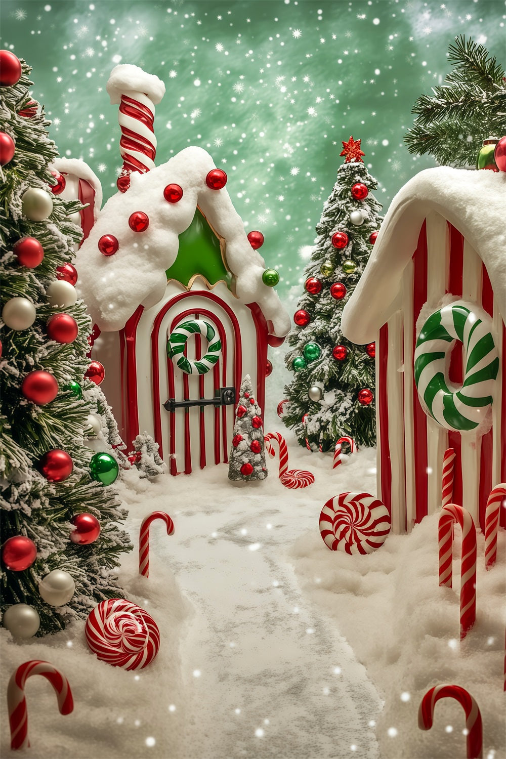 Décor De Noël Candyland Village De Pain D'Épice Enneigé Fond Photographique De Noël RR69-17