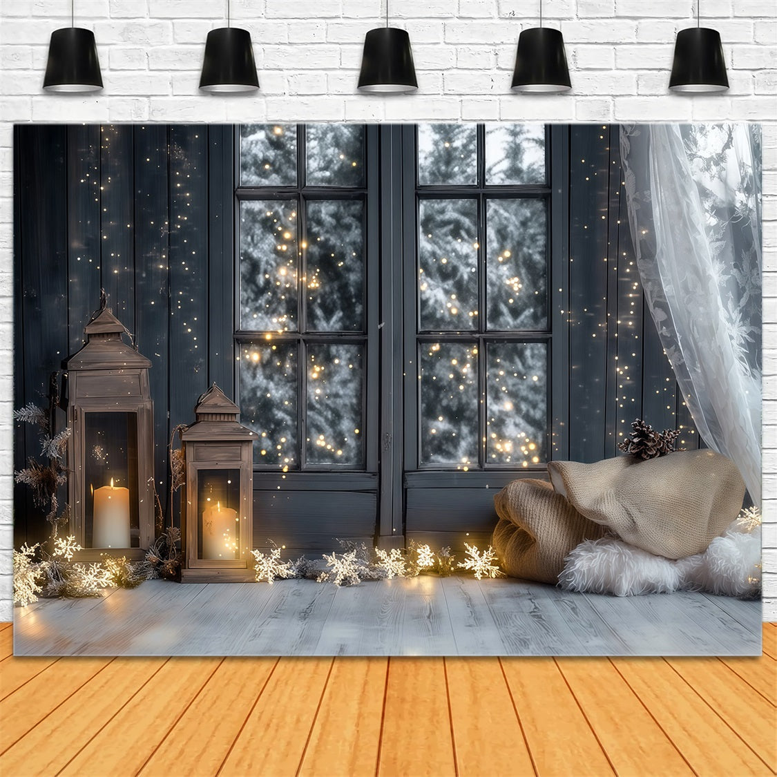 Fond De Lumières De Noël Vue De La Lanterne À Fenêtre Givrée Décor Intérieur De Noël RR69-27