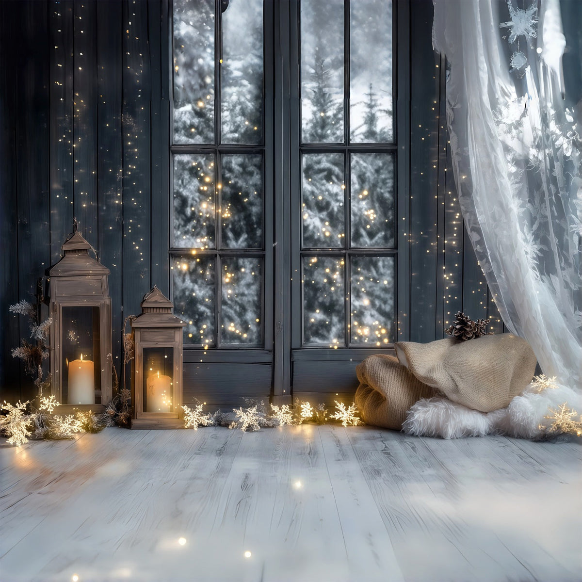 Fond De Lumières De Noël Vue De La Lanterne À Fenêtre Givrée Décor Intérieur De Noël RR69-27