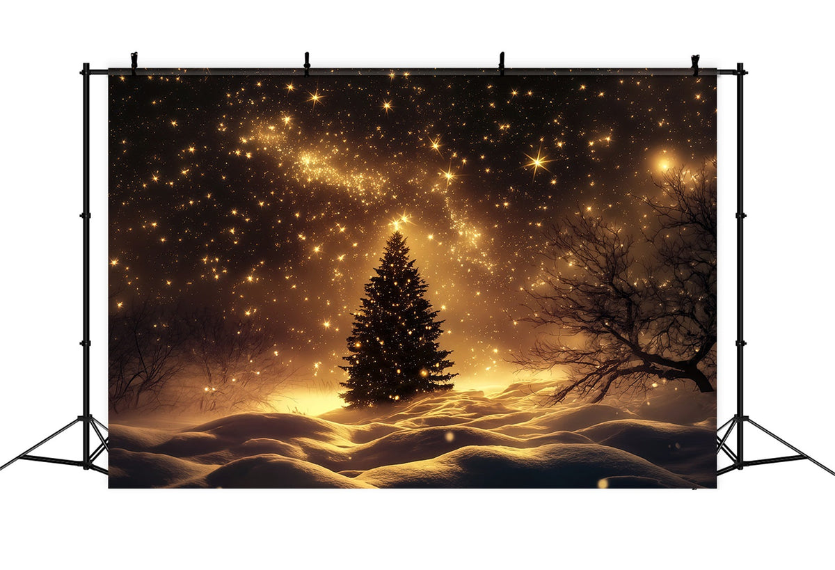 Décor De Neige De Noël Arbre Doré Étoilé Du Champ De Neige Décors Photo De Noël RR69-38
