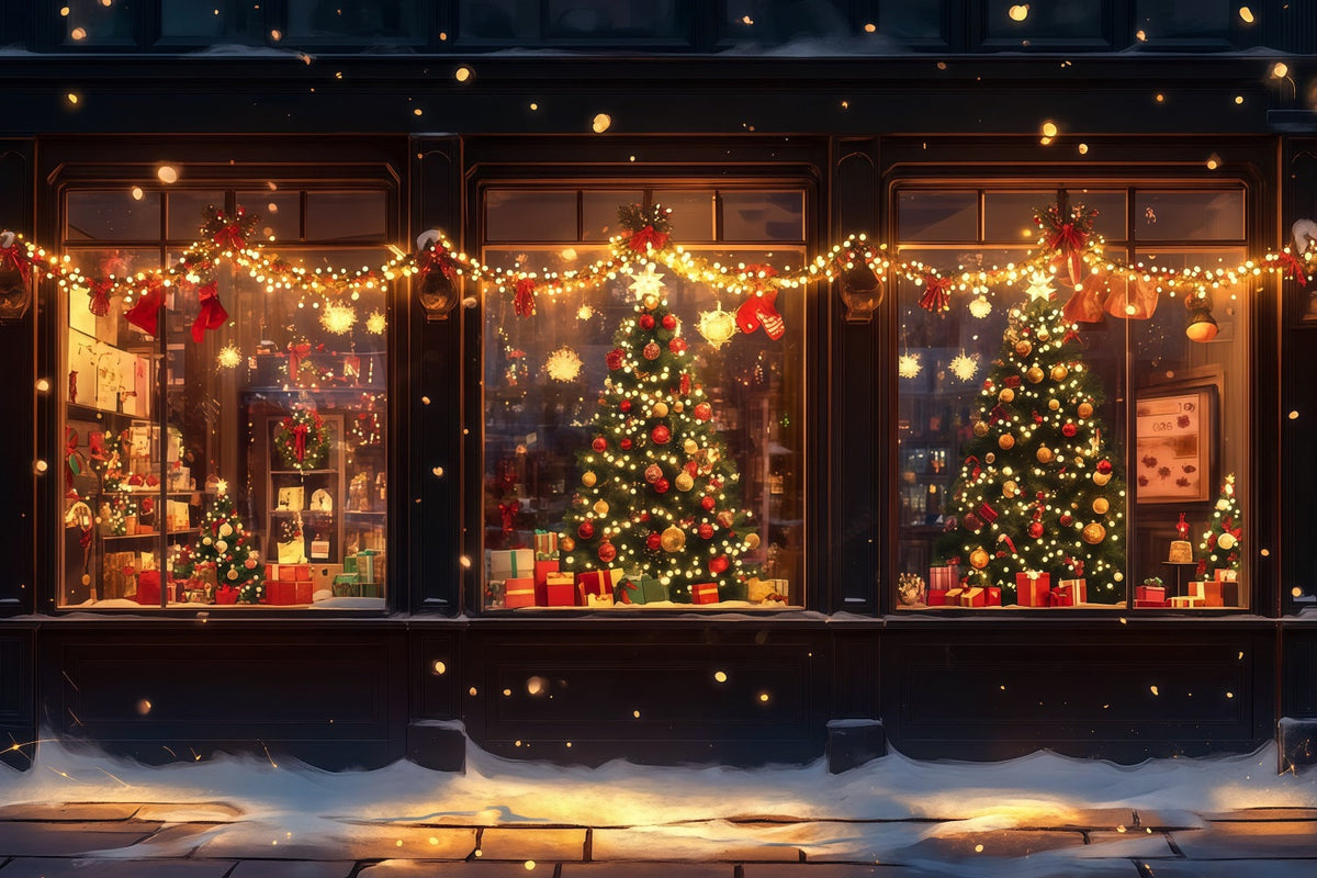 Décor De Magasin De Noël Vitrines D'Hiver Illuminées Décor Mural De Noël RR69-45