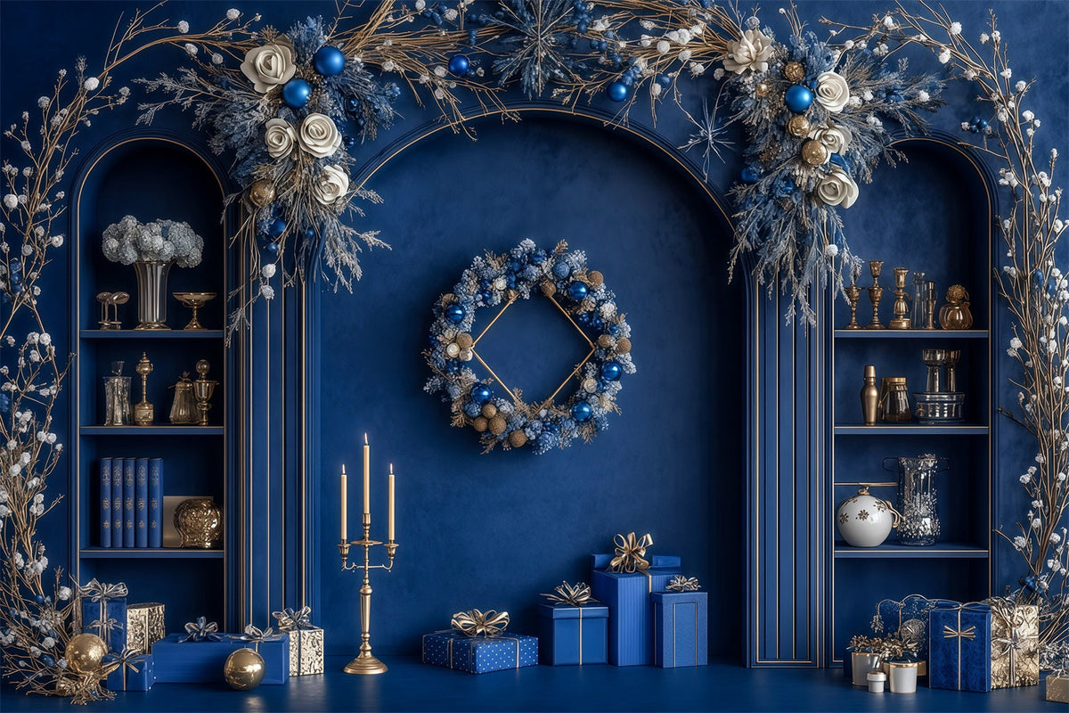 Fond Bleu De Noël Décoration D'Arche Bleue Givrée Décors Photographiques De Noël RR69-46