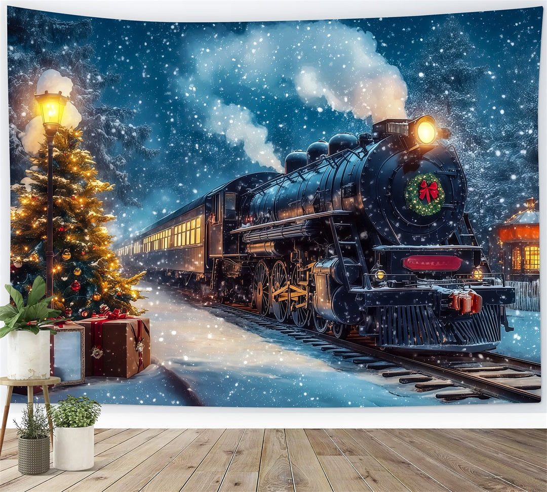 Fond De Train De Noël Voyage À La Gare Enneigée Grand Décor De Noël RR69-47