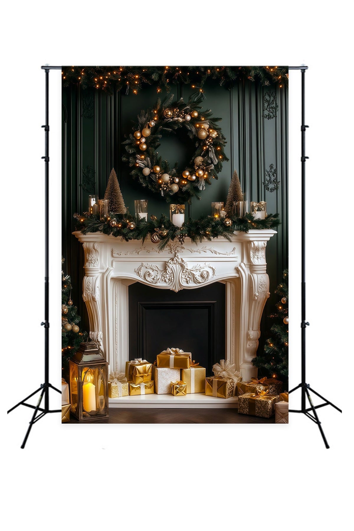 Cheminée De Noël En Toile De Fond Éclat Élégant De Cheminée Sombre Décor De Noël Pour Studio RR69-60