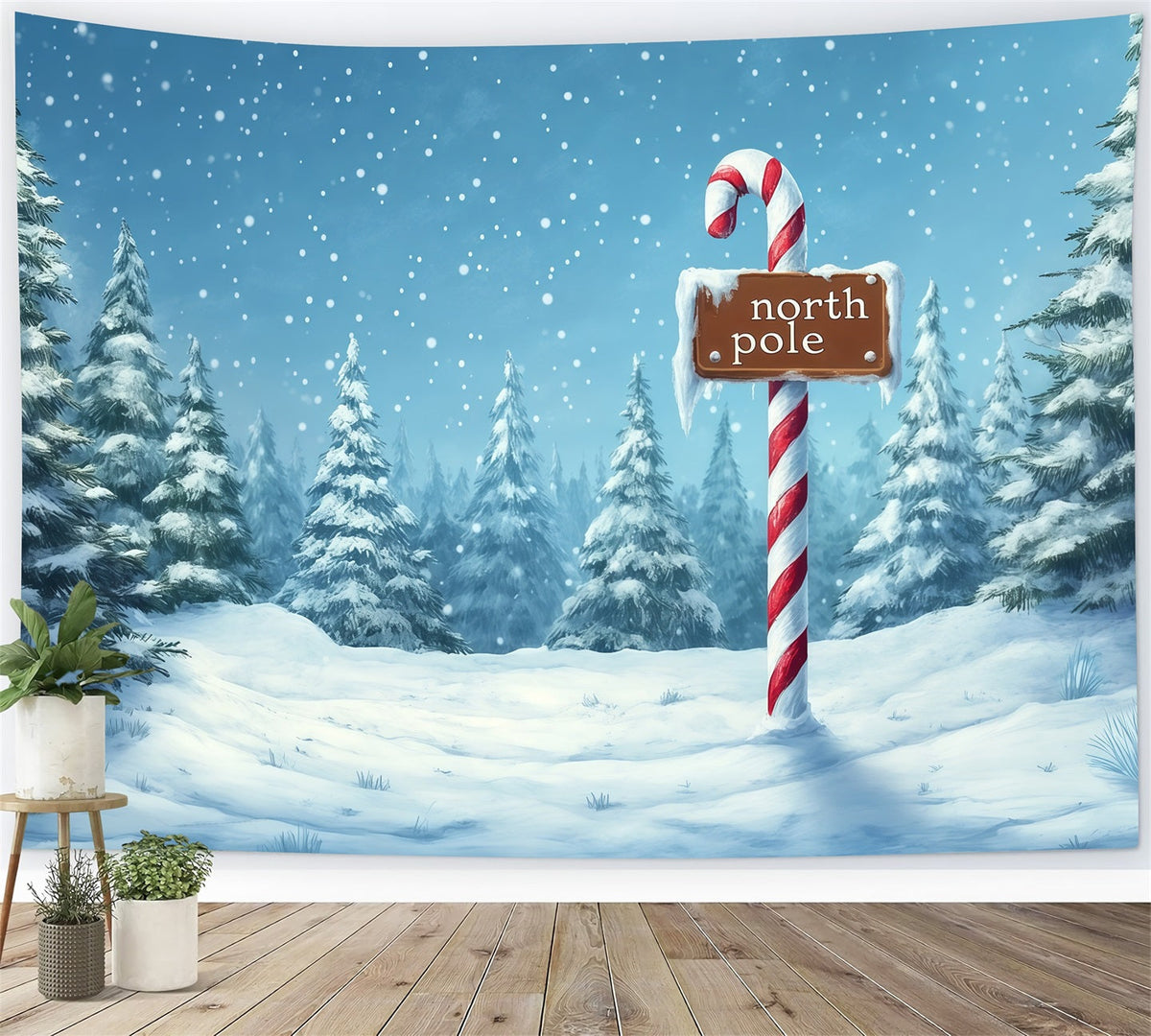 Décor De Noël Du Pôle Nord Forêt Enneigée D'Hiver Décors De Noël RR69-68