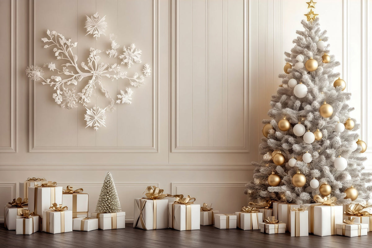 Décor Mural De Noël Arbre À Or Blanc Grandes Toiles De Fond De Noël RR69-7