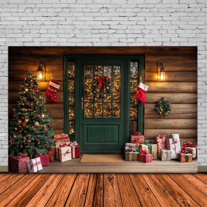 Décor De Cabane De Noël Porche Rustique Vert Décor De Studio De Noël RR69-73