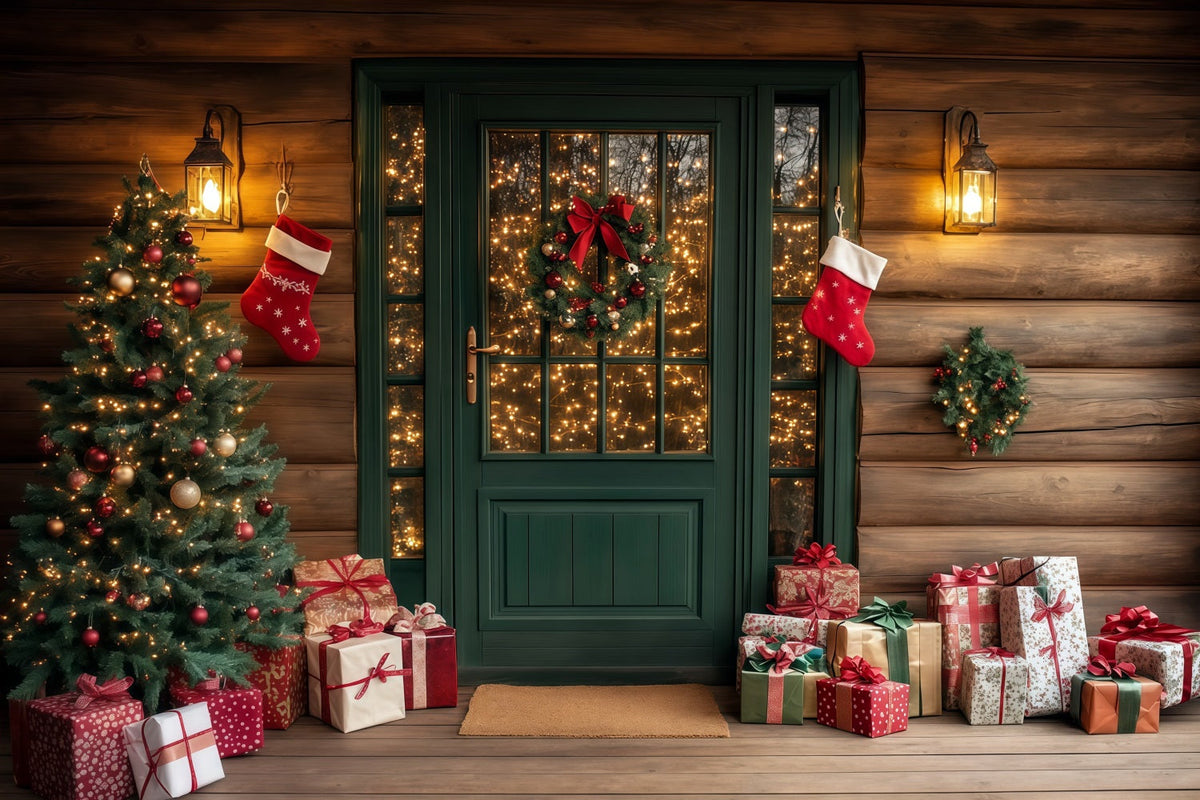 Décor De Cabane De Noël Porche Rustique Vert Décor De Studio De Noël RR69-73