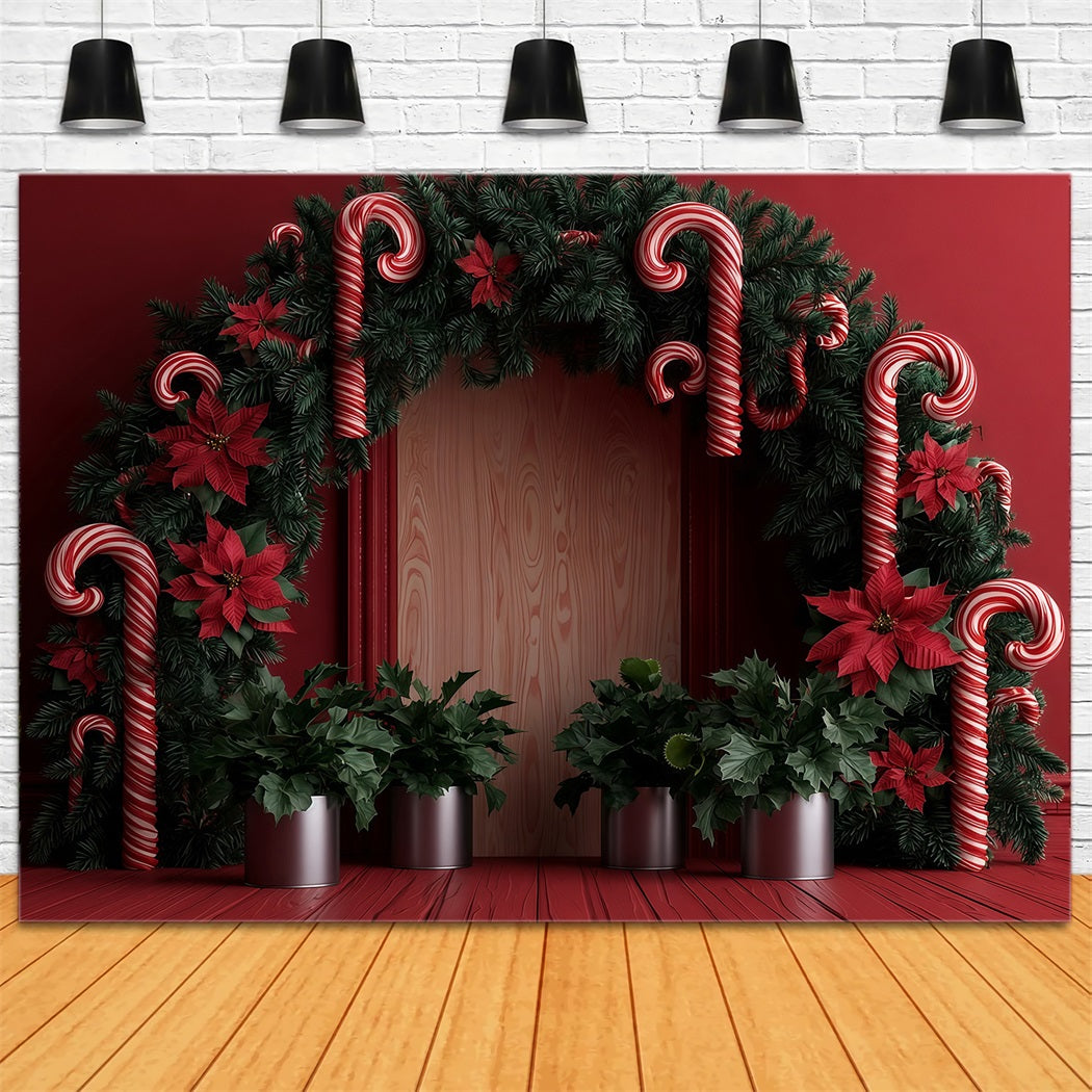 Décor De Noël En Forme De Canne À Sucre Arche De Guirlande De Poinsettias Décors De Studio De Noël RR69-79
