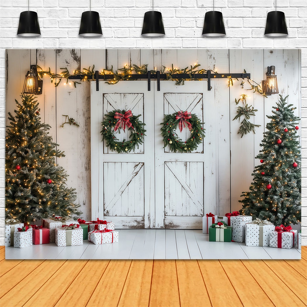 Décor De Porte De Grange De Noël Mur Rustique En Bois Blanc Fond Mural De Noël RR69-87