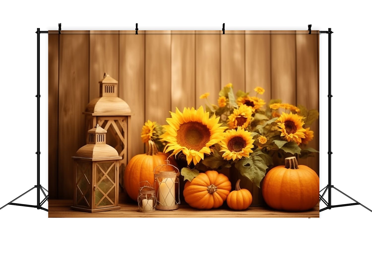 Toile de Fond de Citrouilles et Lanternes avec Tournesols d'Automne RR7-138
