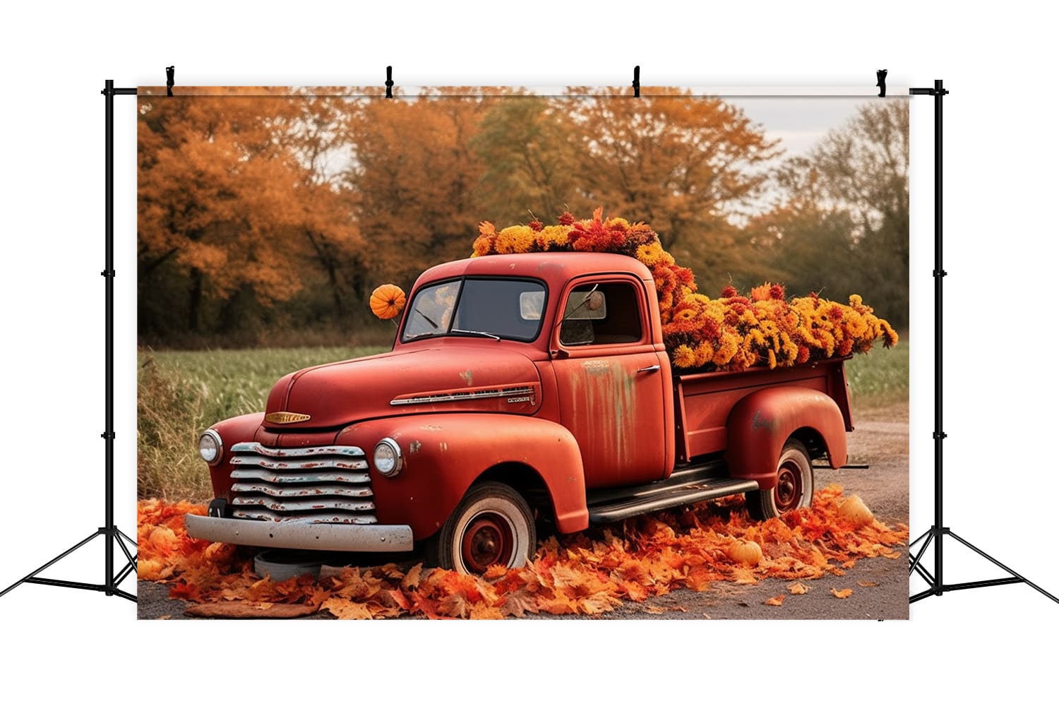 Toile de Fond de Forêt d'Érable avec Camion Rouge d'Automne RR7-157