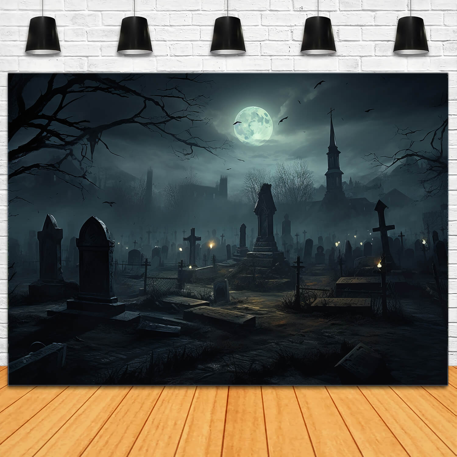 Toile de Fond de Tombes de Cimetière Effrayantes d'Halloween RR7-28