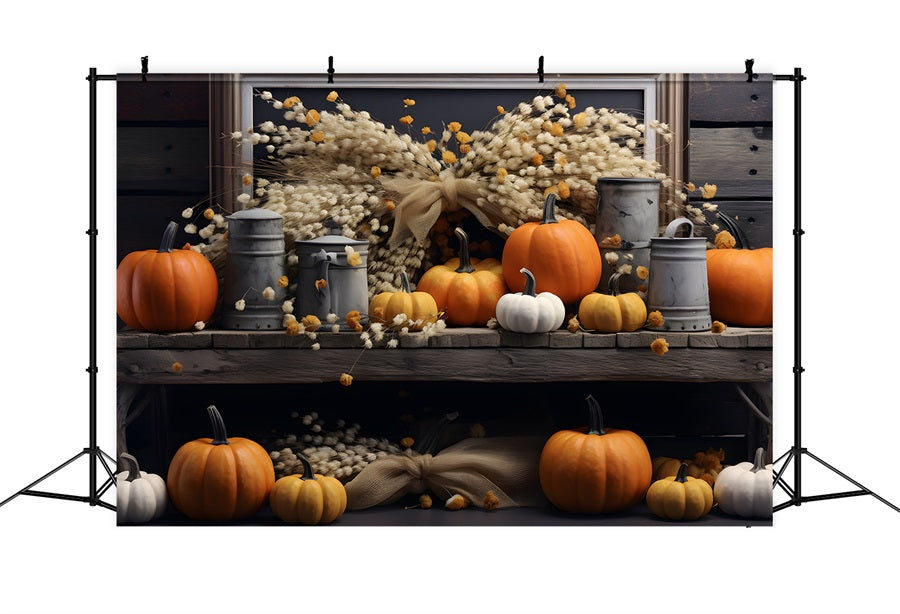 Toile de fond de gerbe de citrouilles et de blé rustique d'automne RR7-289
