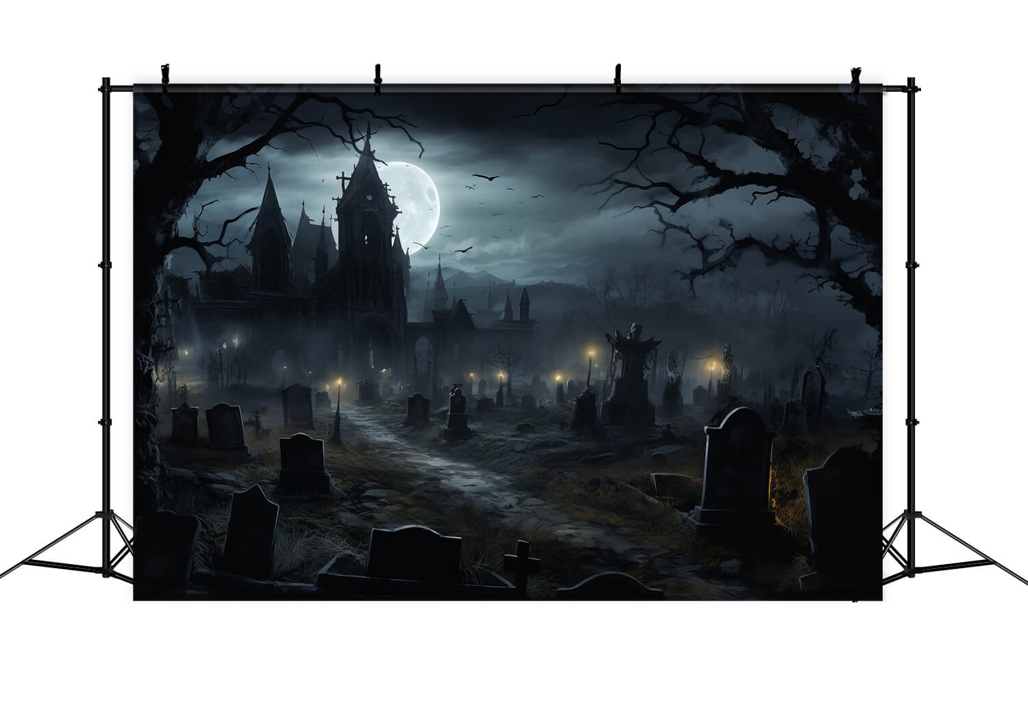 Toile de Fond de Photographie de Château Hanté Effrayant d'Halloween RR7-29