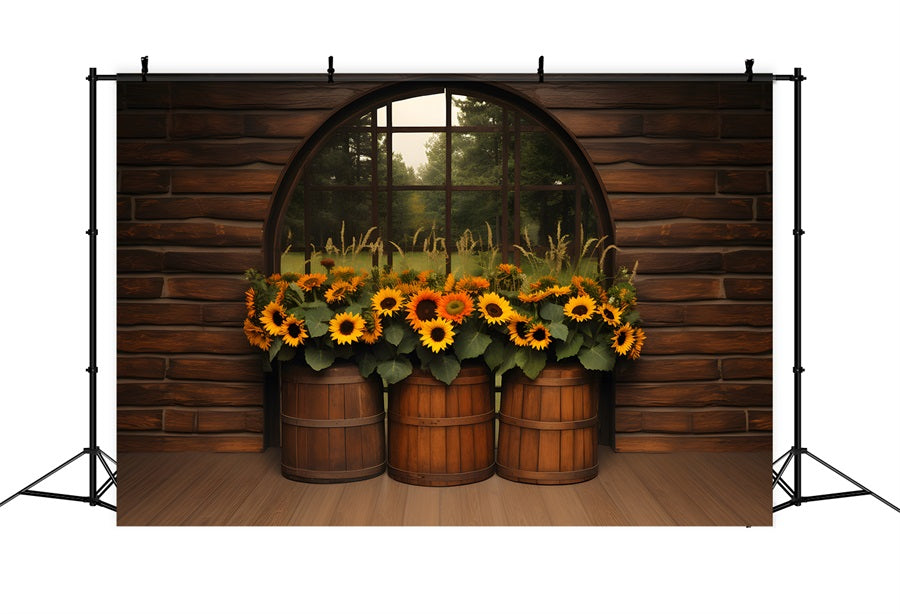 Toile de fond de présentation de tonneau avec tournesols d'automne RR7-342