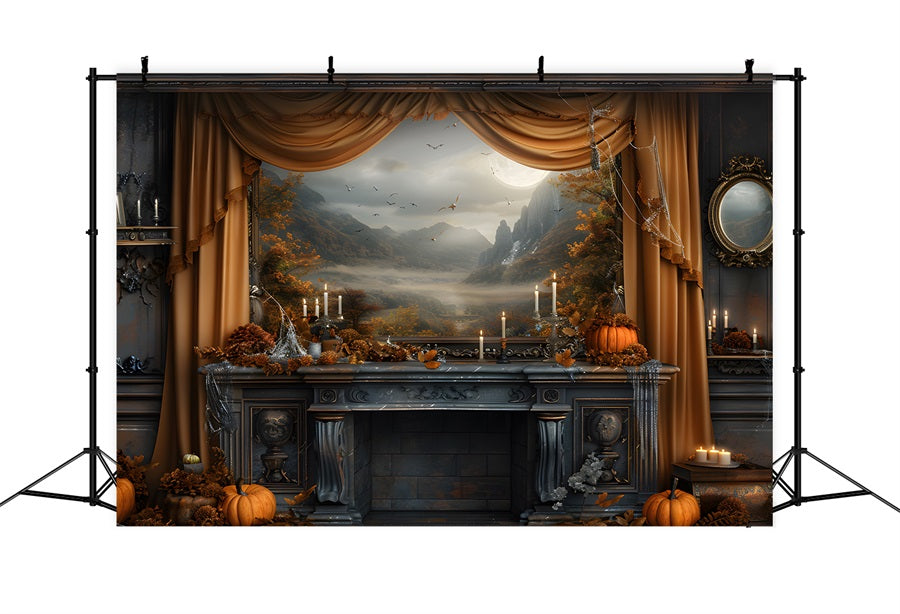 Toile de fond de cheminée mystique d'automne avec vue pittoresque RR7-352