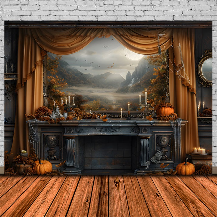 Toile de fond de cheminée mystique d'automne avec vue pittoresque RR7-352