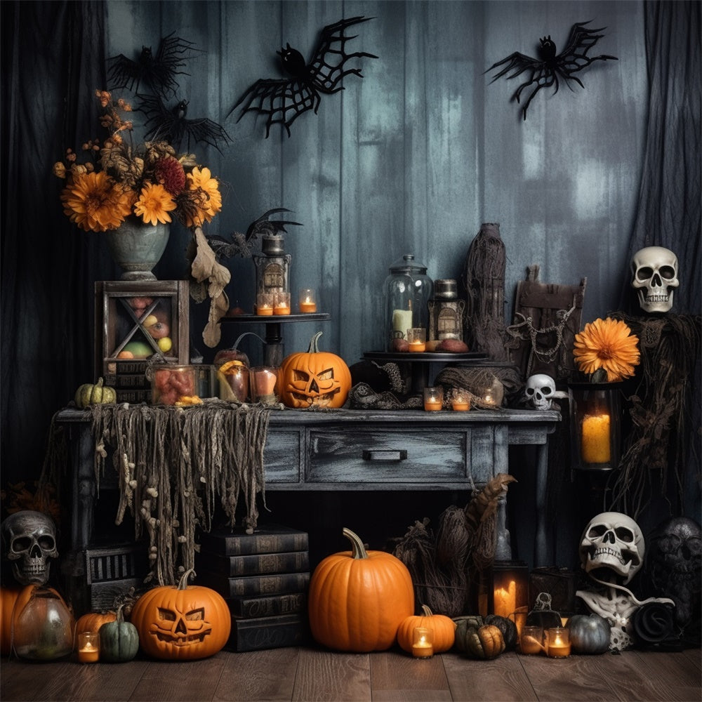 Toile de fond de citrouilles effrayantes chauves-souris Halloween RR7-404