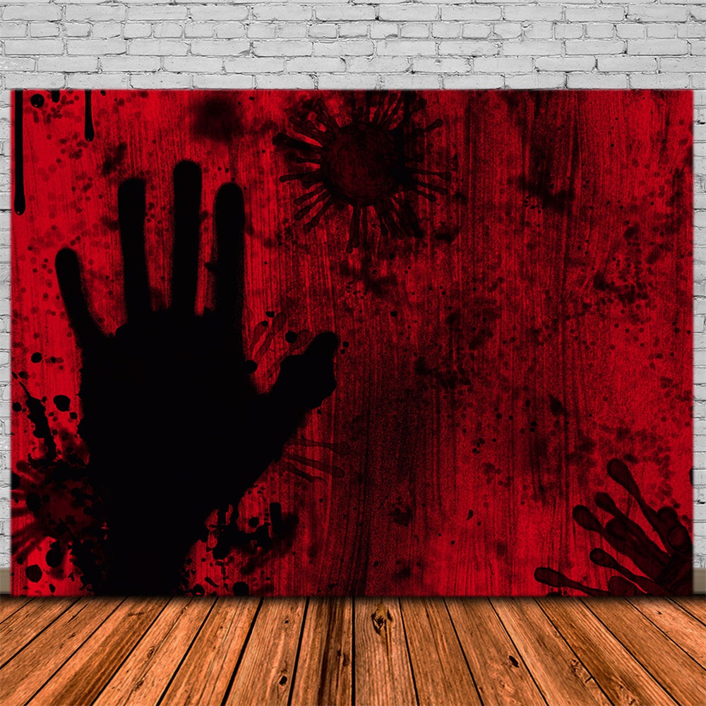 Toile de fond de mur avec ombre de main ensanglantée Halloween RR7-491