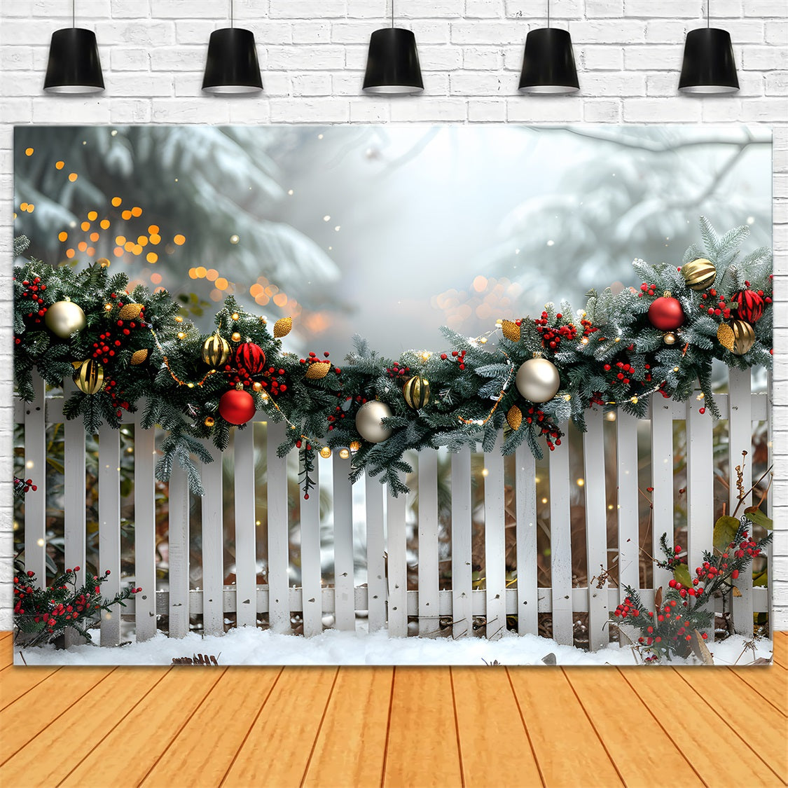 Toile de fond de Noël Clôture Festive avec Guirlande RR7-579