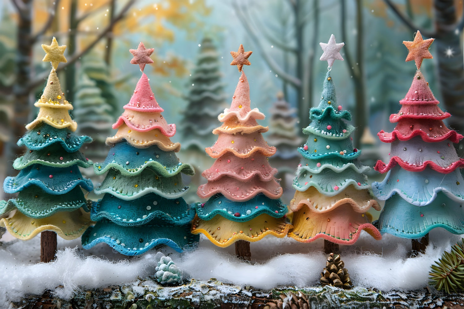 Toile de fond de Noël Arbres à Biscuits Fantaisistes RR7-581