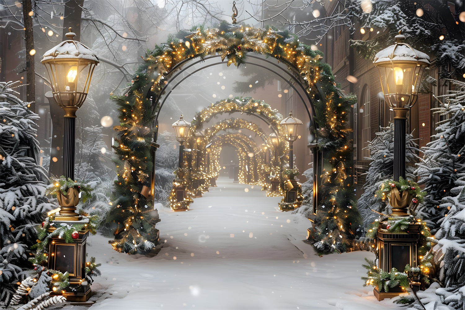Toile de fond de Noël Arche Enchantée avec Lanternes RR7-587