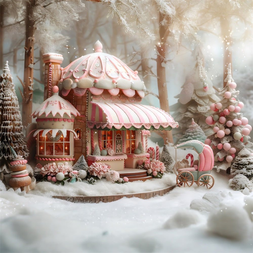 Toile de fond de Noël Cottage en Bonbon Fantaisiste RR7-598
