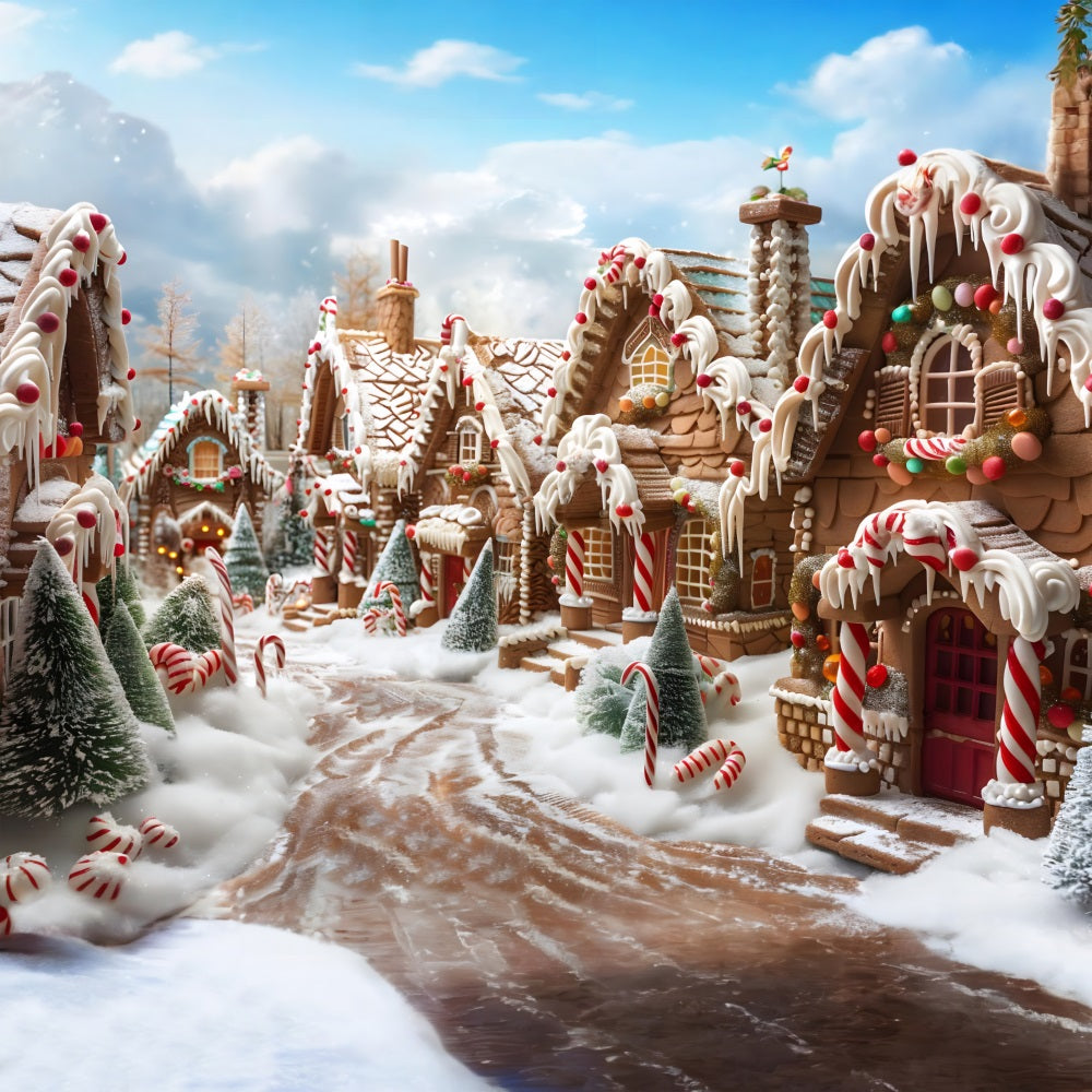 Toile de fond de Noël Allée en Bonbon Pain d’Épice RR7-608
